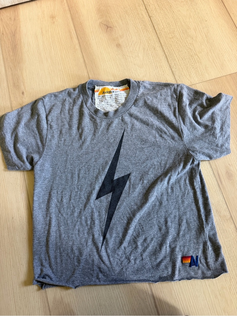 Aviator Nation Kids Gray Tee with Black Lightning Bolt